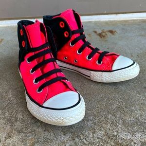 Neon coral pink Converse All Stars Velcro little girls size 13